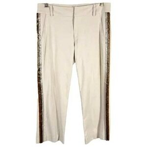 Cache Size 4 Capri Pants Linen Tan VTG Y2K 90s Beaded Stretch Brown Cropped 1206